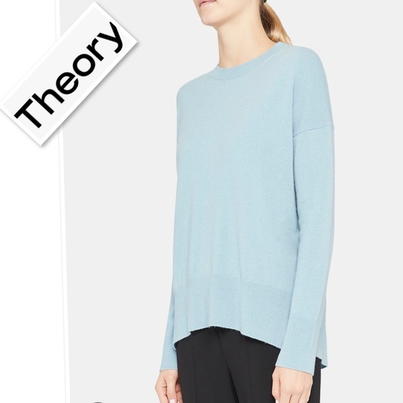 Theory Karenia Cashmere Crewneck Drop Shoulder Sweater Tunic In Light Blue Sz M